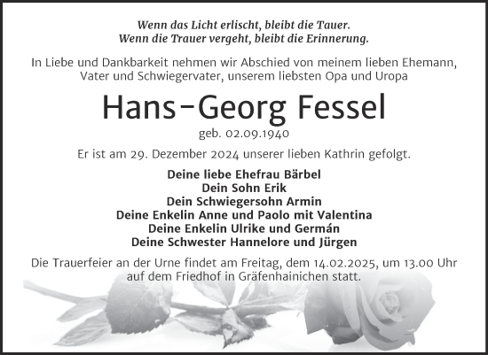 Traueranzeige von Hans-Georg Fessel von Trauerkombi Wittenberg
