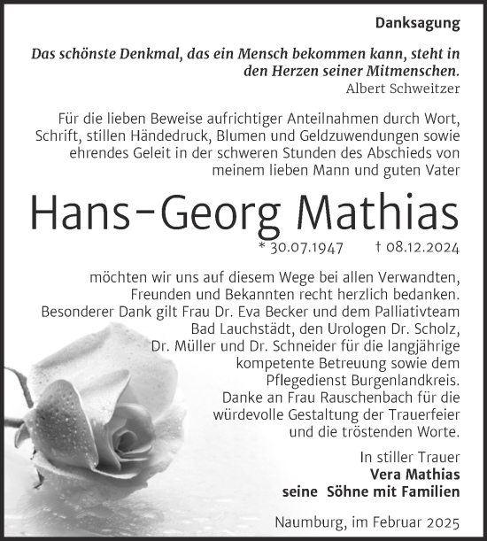 Traueranzeige von Hans-Georg Mathias von Naumburger Tageblatt