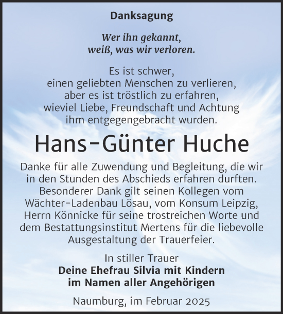 Traueranzeige von Hans-Günter Huche von Super Sonntag Naumburg/Nebra