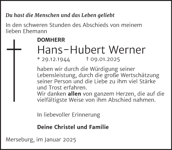 Traueranzeige von Hans-Hubert Werner von Trauerkombi Merseburg