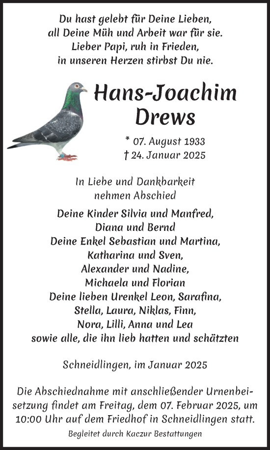 Traueranzeige von Hans-Joachim Drews 