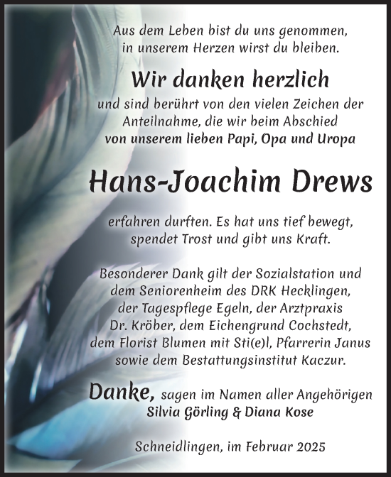 Traueranzeige von Hans-Joachim Drews 