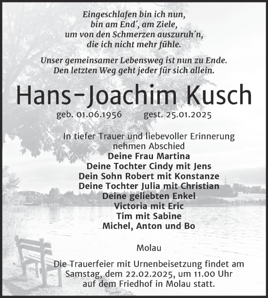 Traueranzeige von Hans-Joachim Kusch von Super Sonntag Naumburg/Nebra