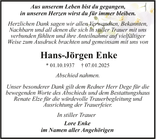 Traueranzeige von Hans-Jörgen Enke von Trauerkombi Dessau