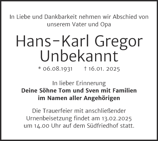 Traueranzeige von Hans-Karl Gregor  von Mitteldeutsche Zeitung Halle/Saalkreis