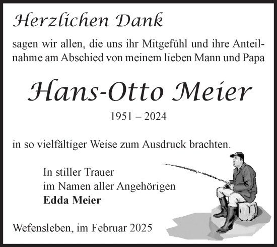 Traueranzeige von Hans-Otto Meier von Volksstimme Oschersleben/Wanzleben