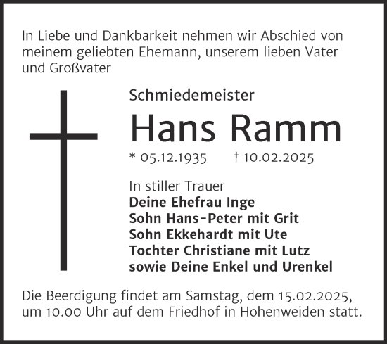 Traueranzeige von Hans Ramm von Mitteldeutsche Zeitung Halle/Saalkreis