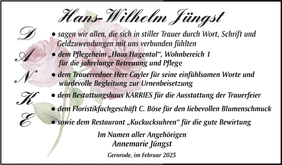 Traueranzeige von Hans-Wilhelm Jüngst von Trauerkombi Quedlinburg