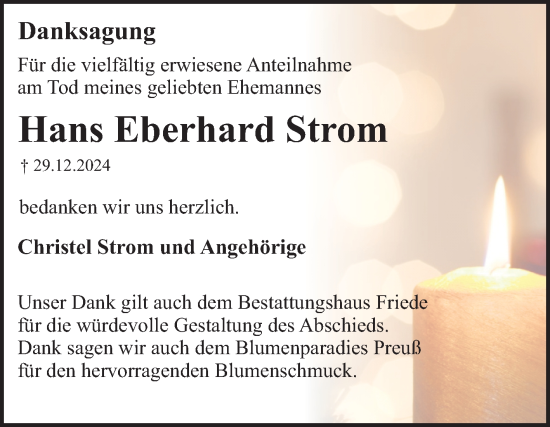 Traueranzeige von Hans Eberhard Strom von Trauerkombi Dessau