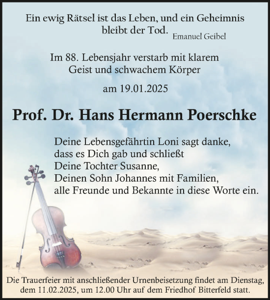Traueranzeige von Hans Hermann Poerschke von Mitteldeutsche Zeitung Bitterfeld