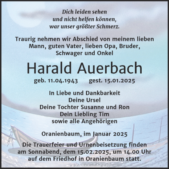 Traueranzeige von Harald Auerbach von Trauerkombi Wittenberg