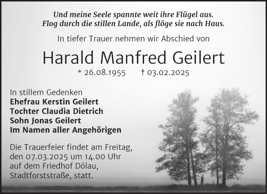 Traueranzeige von Harald Manfred Geilert von Mitteldeutsche Zeitung Halle/Saalkreis