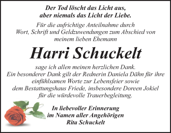 Traueranzeige von Harri Schuckelt von Trauerkombi Dessau