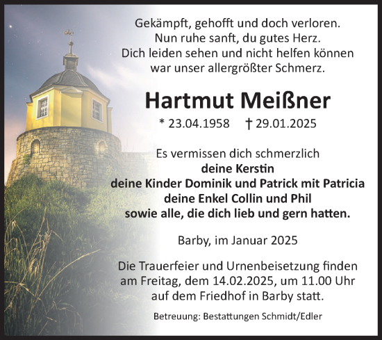 Traueranzeige von Hartmut Meißner von Volksstimme Schönebeck