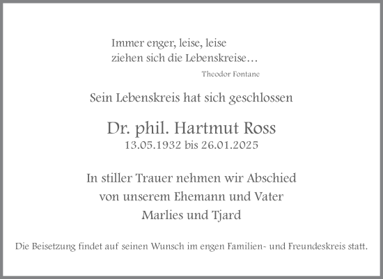 Traueranzeige von Hartmut Ross von Trauerkombi Wittenberg