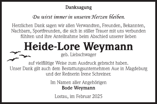 Traueranzeige von Heide-Lore Weymann von Volksstimme Magdeburg
