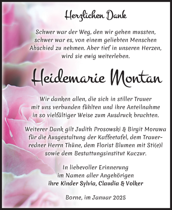 Traueranzeige von Heidemarie Montan von Volksstimme Staßfurt