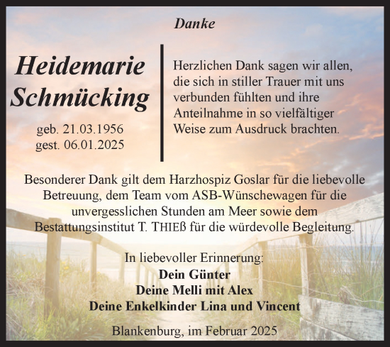 Traueranzeige von Heidemarie Schmücking von Volksstimme Wernigerode