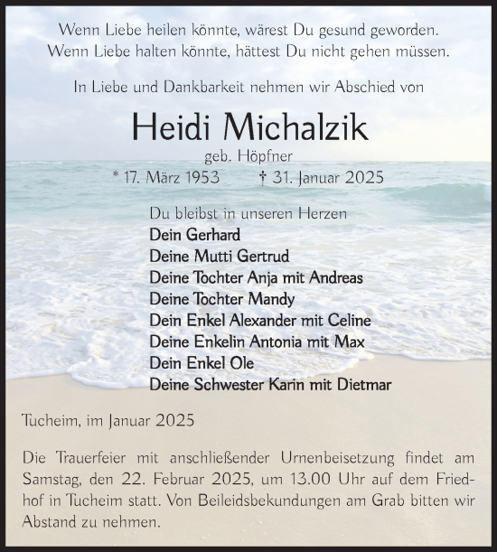 Traueranzeige von Heidi Michalzik von Volksstimme Burg/Genthin