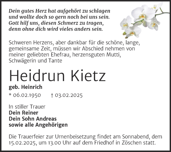 Traueranzeige von Heidrun Kietz von Trauerkombi Merseburg