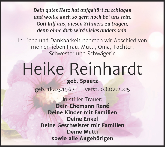 Traueranzeige von Heike Reinhardt von Trauerkombi Weißenfels
