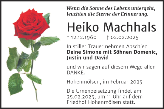 Traueranzeige von Heiko Machhals von Trauerkombi Weißenfels