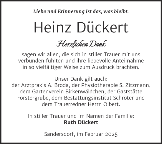 Traueranzeige von Heinz Dückert von Trauerkombi Bitterfeld