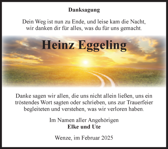 Traueranzeige von Heinz Eggeling von Volksstimme Altmark West