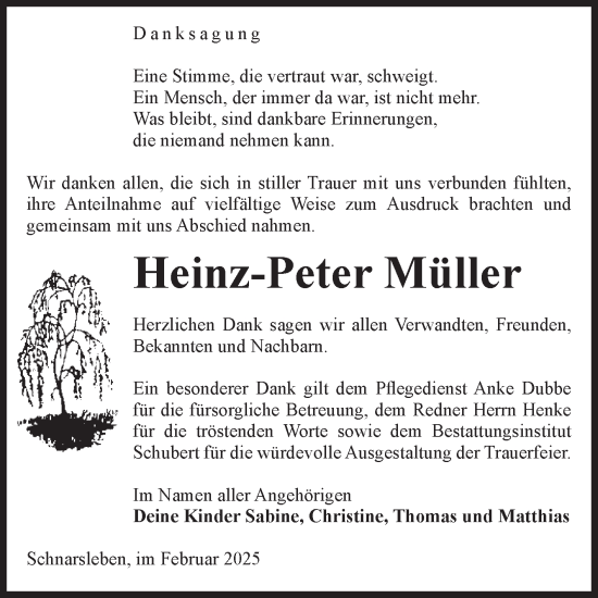 Traueranzeige von Heinz-Peter Müller von Volksstimme Haldensleben/Wolmirstedt