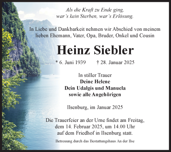 Traueranzeige von Heinz Siebler von Volksstimme Wernigerode