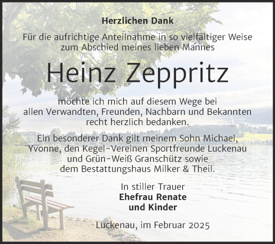 Traueranzeige von Heinz Zeppritz von Trauerkombi Zeitz