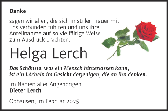 Traueranzeige von Helga Lerch von Trauerkombi Merseburg