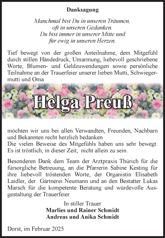 Traueranzeige von Helga Preuß von Volksstimme Haldensleben/Wolmirstedt
