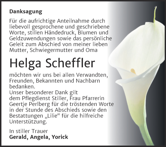 Traueranzeige von Helga Scheffler von Trauerkombi Dessau