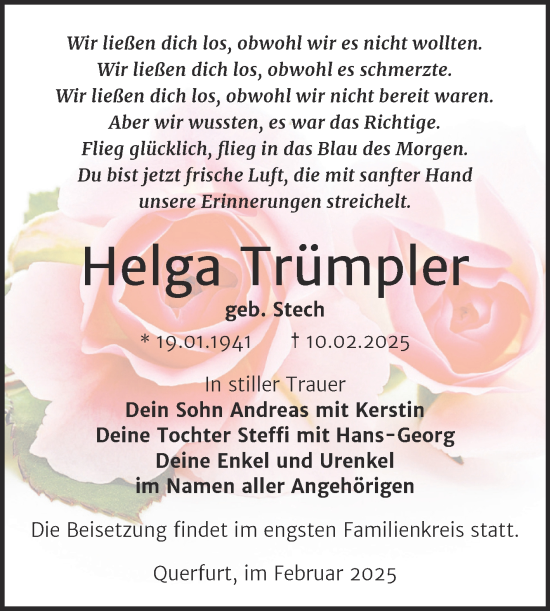 Traueranzeige von Helga Trümpler von Trauerkombi Merseburg
