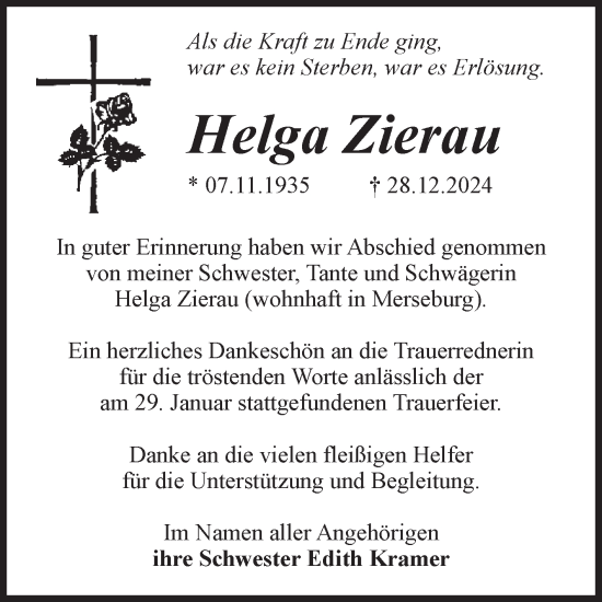 Traueranzeige von Helga Zierau von Volksstimme Altmark West
