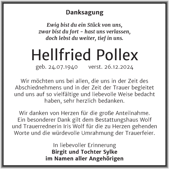 Traueranzeige von Hellfried Pollex von Trauerkombi Weißenfels