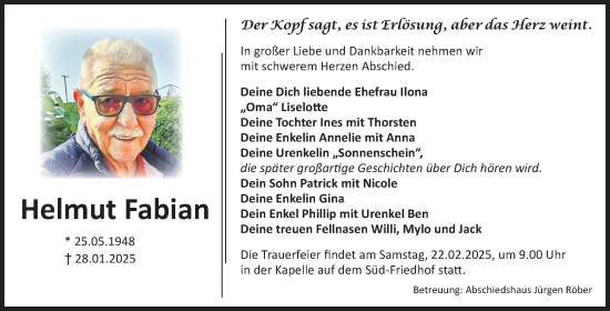 Traueranzeige von Helmut Fabian von Volksstimme Magdeburg
