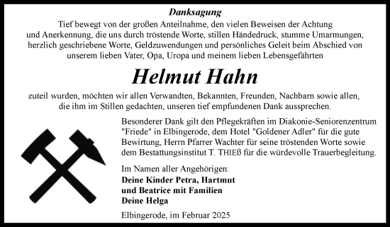 Traueranzeige von Helmut Hahn von Volksstimme Wernigerode