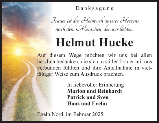 Traueranzeige von Helmut Hucke von Volksstimme Staßfurt