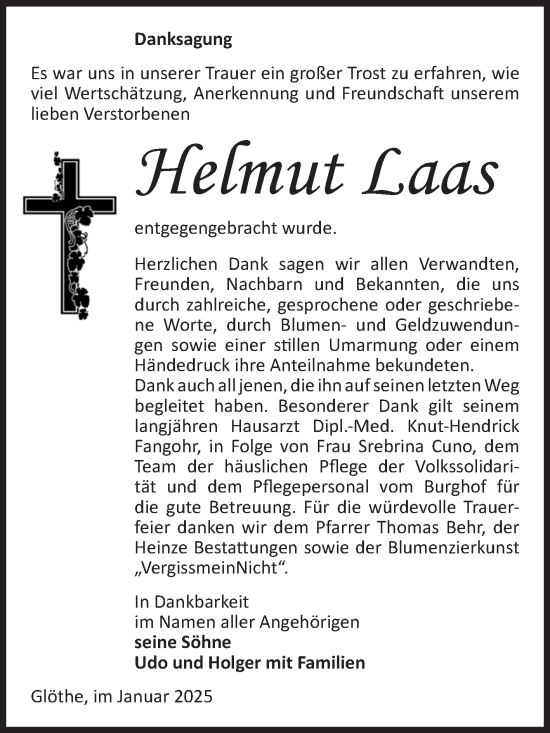 Traueranzeige von Helmut Laas von Volksstimme Schönebeck