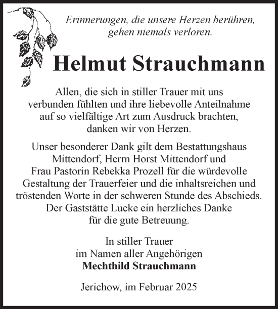Traueranzeige von Helmut Strauchmann von Volksstimme Burg/Genthin