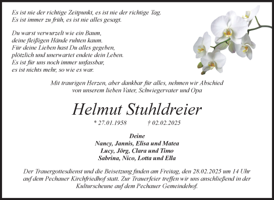 Traueranzeige von Helmut Stuhldreier von Volksstimme Magdeburg