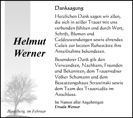 Traueranzeige von Helmut Werner von Volksstimme Altmark Ost