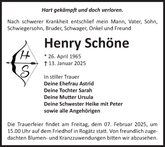 Traueranzeige von Henry Schöne von Volksstimme Haldensleben/Wolmirstedt