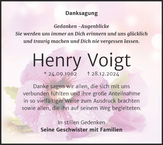 Traueranzeige von Henry Voigt von Trauerkombi Weißenfels