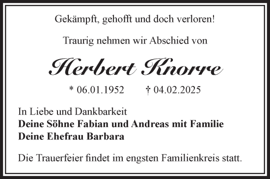 Traueranzeige von Herbert Knorre von Volksstimme Magdeburg