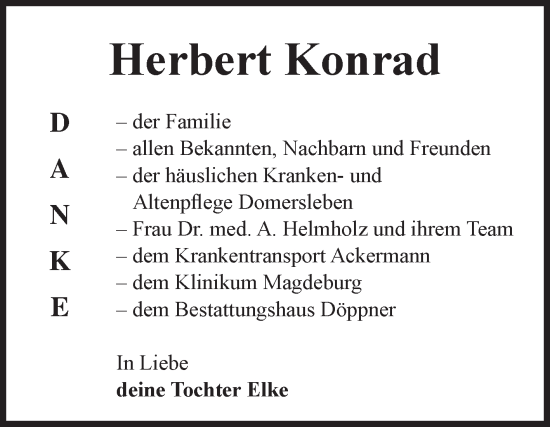 Traueranzeige von Herbert Konrad von Volksstimme Oschersleben/Wanzleben