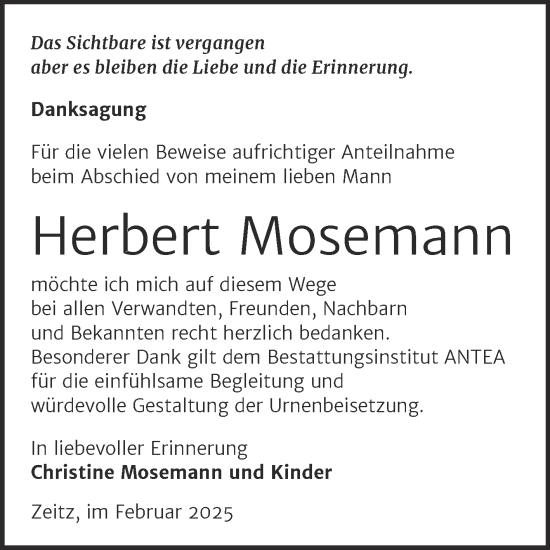 Traueranzeige von Herbert Mosemann von Trauerkombi Zeitz