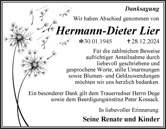 Traueranzeige von Hermann-Dieter Lier von Trauerkombi Dessau